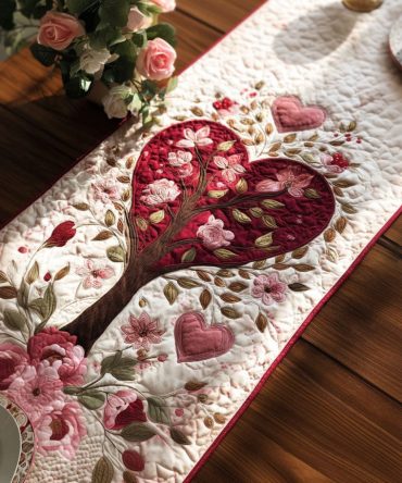 Garden Of Tender Hearts Quilted Table Runner