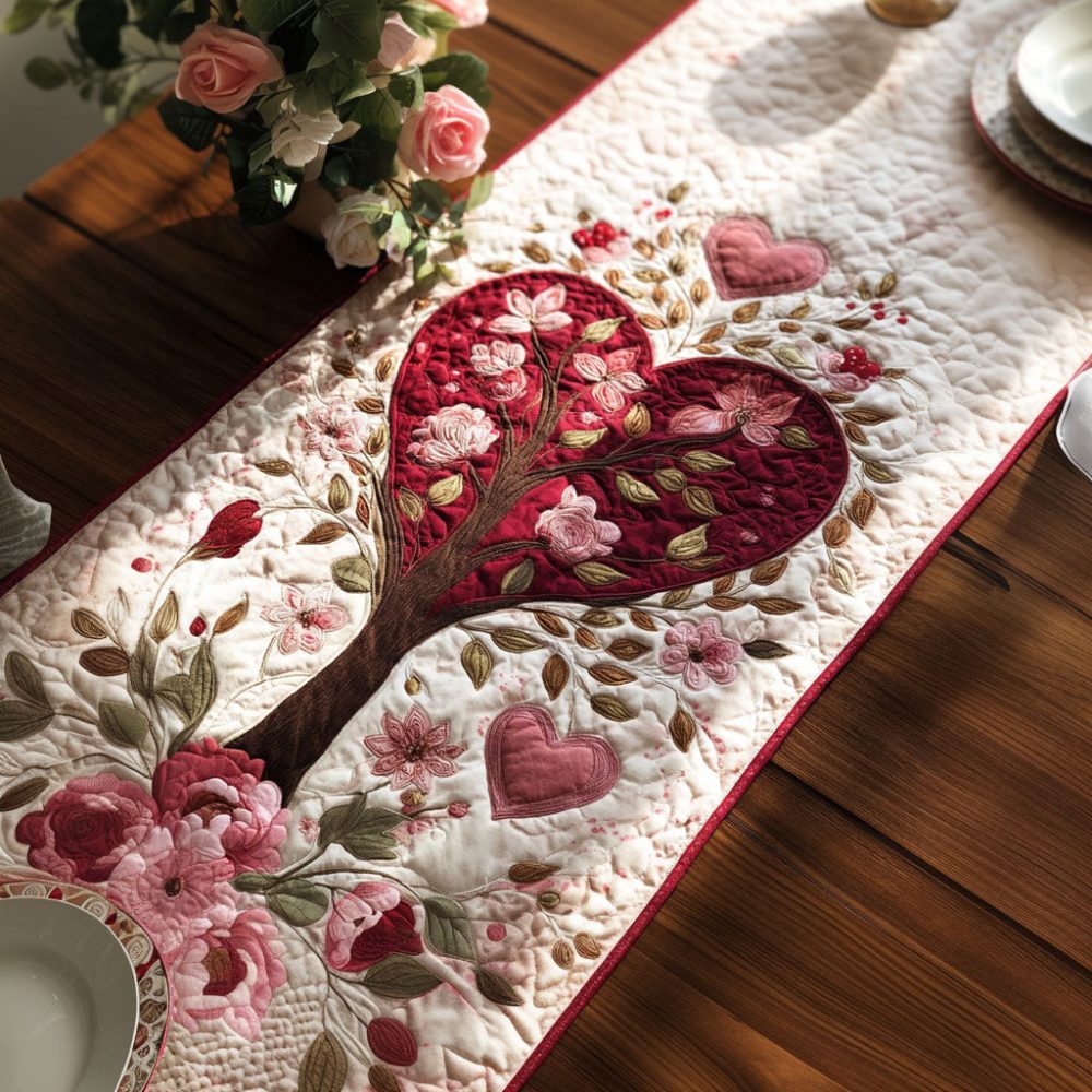 Garden Of Tender Hearts Quilted Table Runner