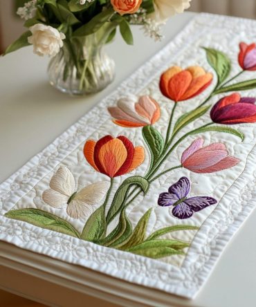 Garden Of Tulips Quilted Table Runner