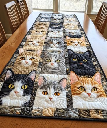 Gentle Cat Quilted Table Runner
