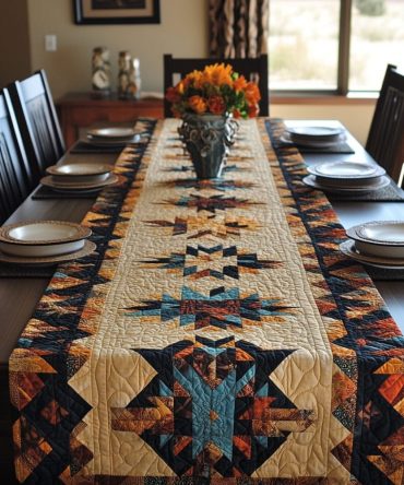 Geometric Trail Quilted Table Runner