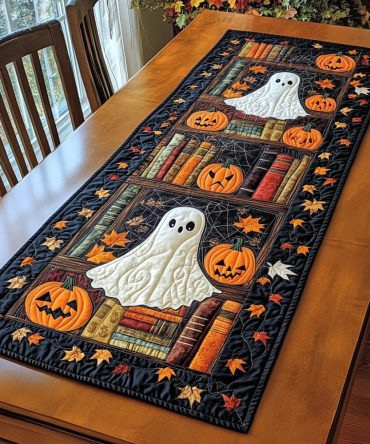 Ghostly Leaves Quilted Table Runner