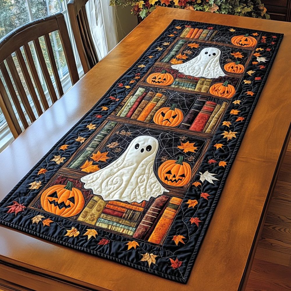 Ghostly Leaves Quilted Table Runner