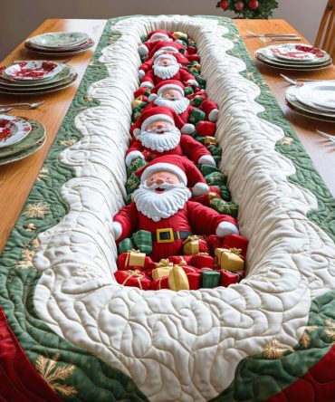 Gift Hole Santa Quilted Table Runner