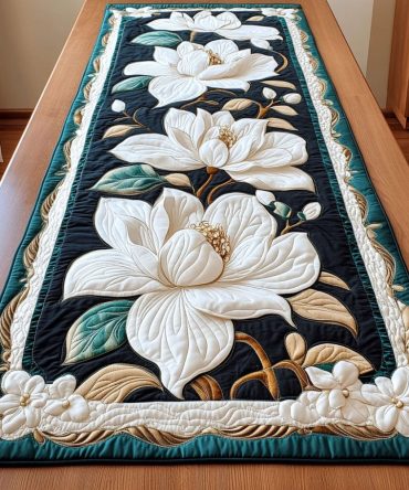 Gilded Magnolia Quilted Table Runner