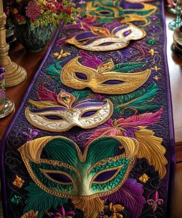 Gilded Mask Parade Quilted Table Runner