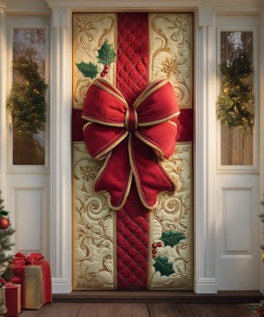 Gingerbread Bow Trail Quilted Door Cover
