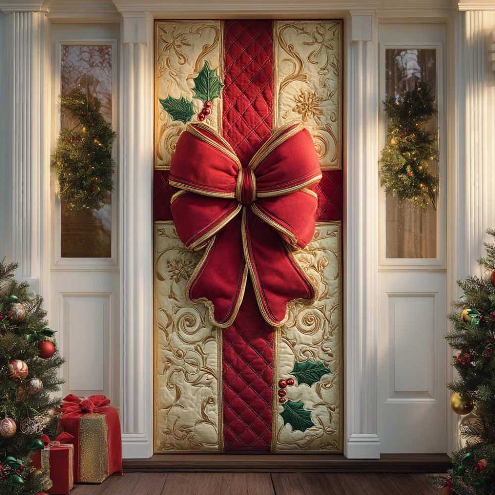 Gingerbread Bow Trail Quilted Door Cover