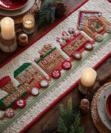Gingerbread House Quilted Table Runner