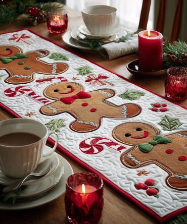Gingerbread Joy Quilted Table Runner