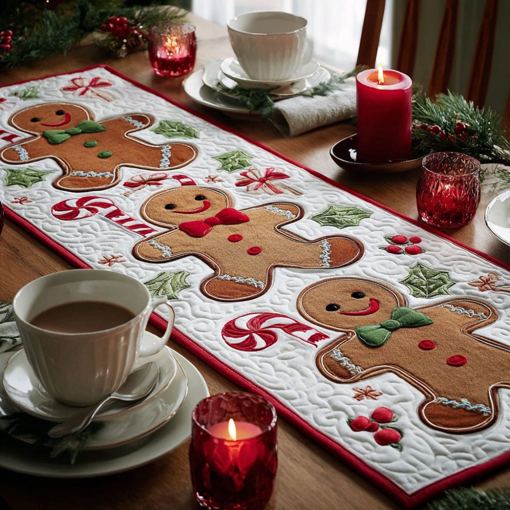Gingerbread Joy Quilted Table Runner