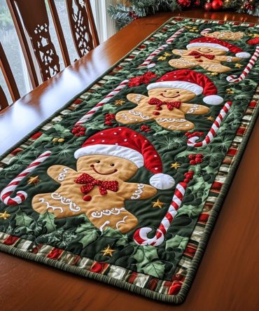 Gingerbread Whimsy Quilted Table Runner