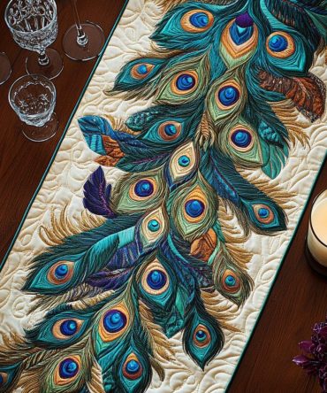 Glam Feather Quilted Table Runner