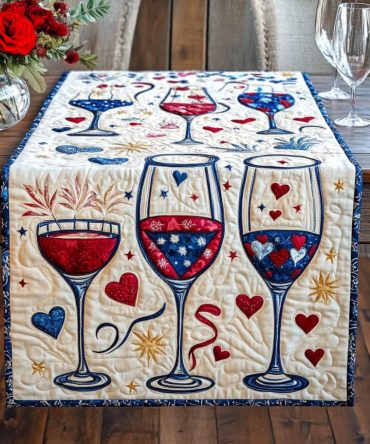 Glasses Of Love And Light Quilted Table Runner