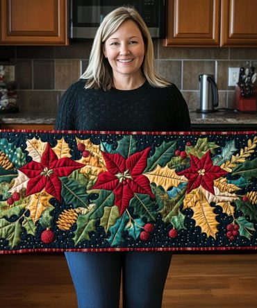 Glorious Poinsettia Blooms Quilted Table Runner