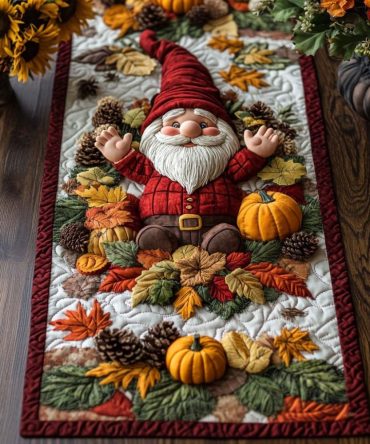 Gnome Cozy Lane Quilted Table Runner