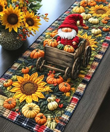 Gnome Fall Days Quilted Table Runner