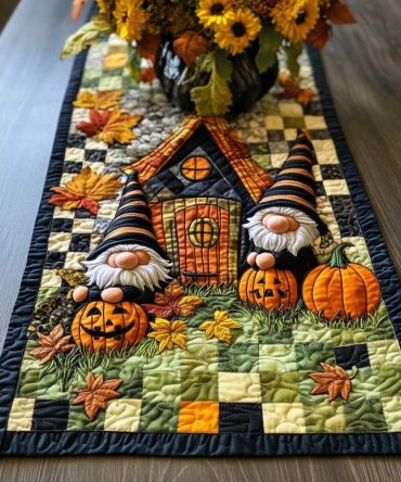 Gnome Harvest Joy Quilted Table Runner