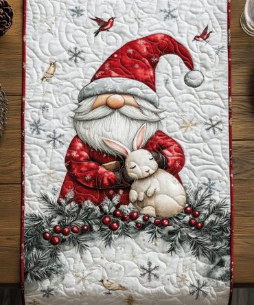Gnome In Christmas Quilted Table Runner