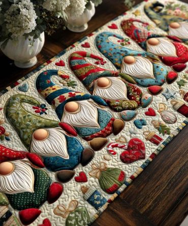 Gnome Parade Quilted Table Runner