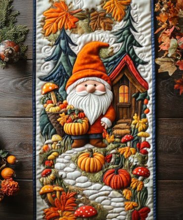 Gnome Pumpkin Patch Quilted Table Runner