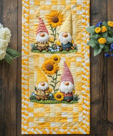Gnome In Autumn Quilted Table Runner