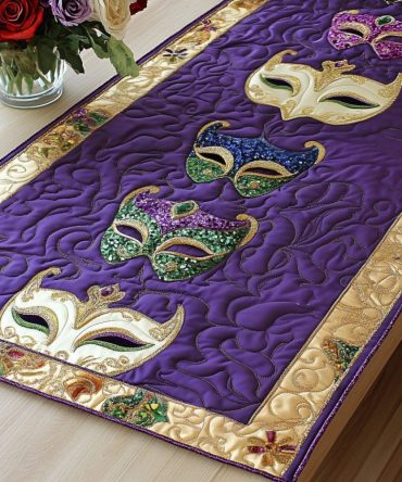 Gold Masks Quilted Table Runner