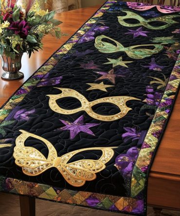 Gold Stars Masks Quilted Table Runner