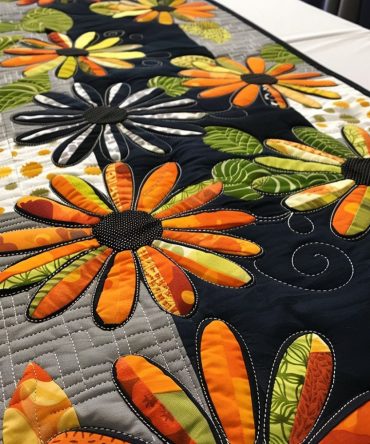 Golden Hour Blossoms Quilted Table Runner