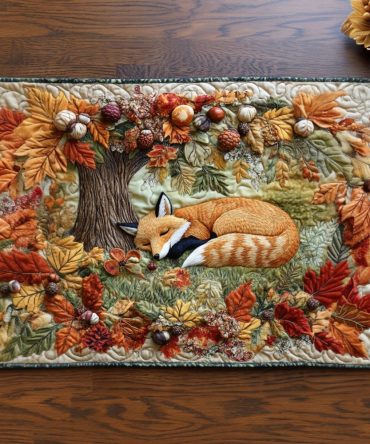 Golden Autumn Fox Quilted Table Runner