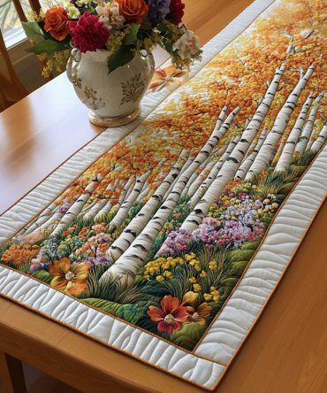 Golden Birch Grove Quilted Table Runner
