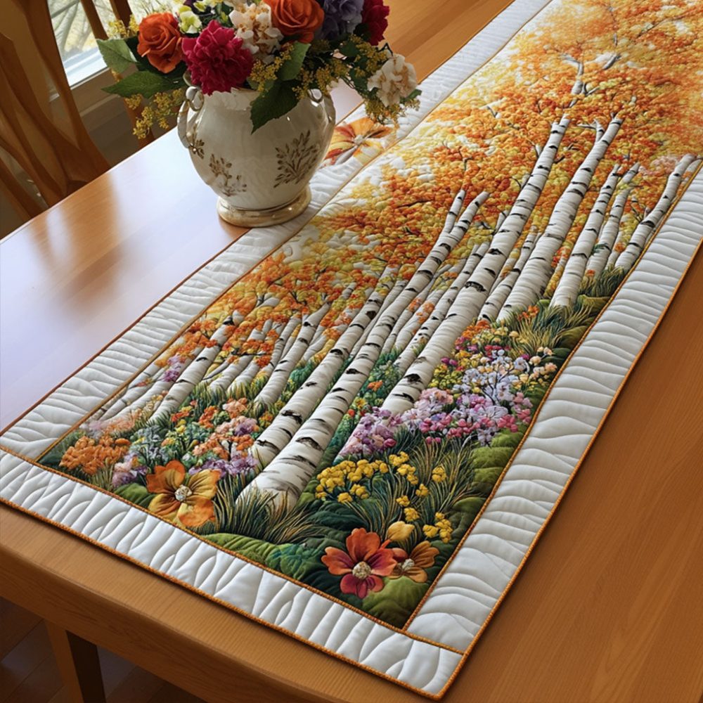 Golden Birch Grove Quilted Table Runner