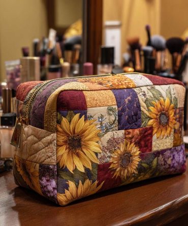 Golden Bloom Quilted Makeup Bag
