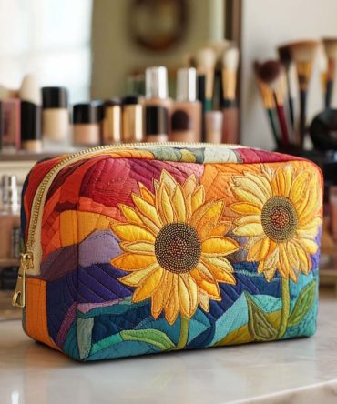 Golden Bloom Quilted Makeup Bag