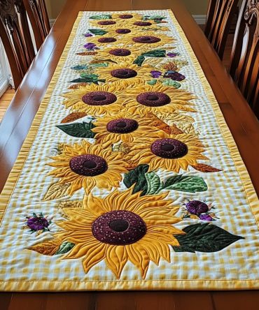 Golden Bloom Quilted Table Runner