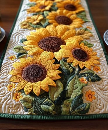 Golden Bloom Quilted Table Runner