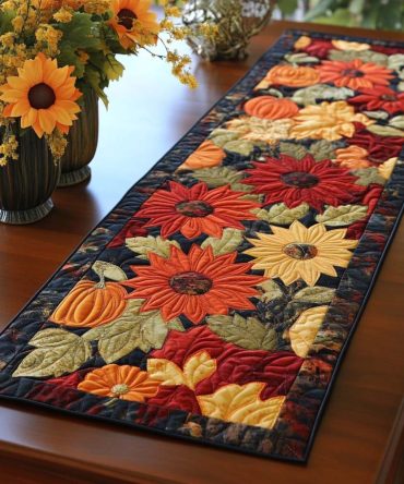 Golden Bloom Quilted Table Runner
