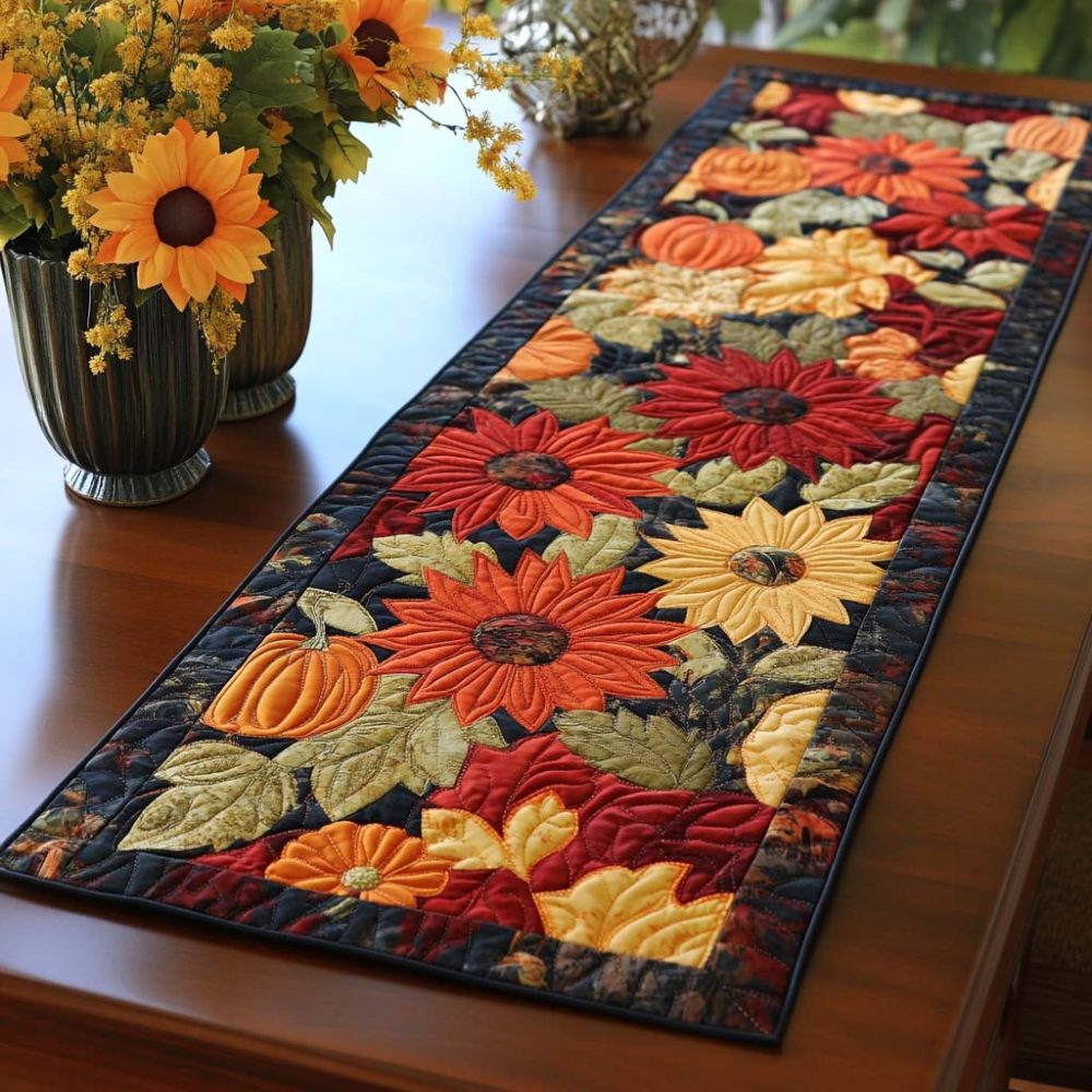 Golden Bloom Quilted Table Runner