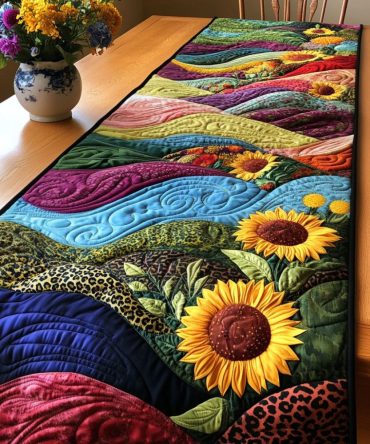 Golden Bloom Quilted Table Runner