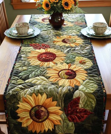 Golden Bloom Trail Quilted Table Runner