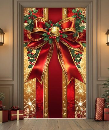 Golden Bow Quilted Door Cover