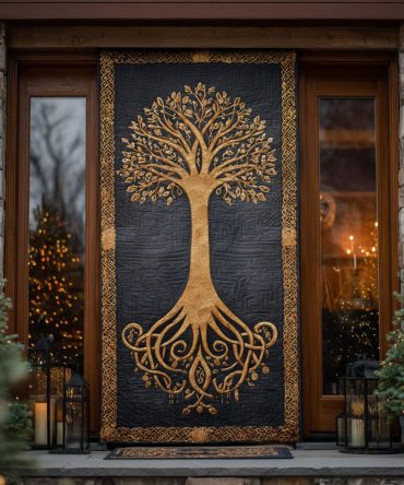 Golden Branches Quilted Door Cover