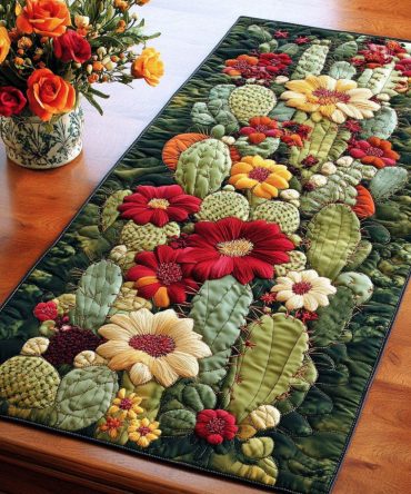 Golden Cactus Quilted Table Runner