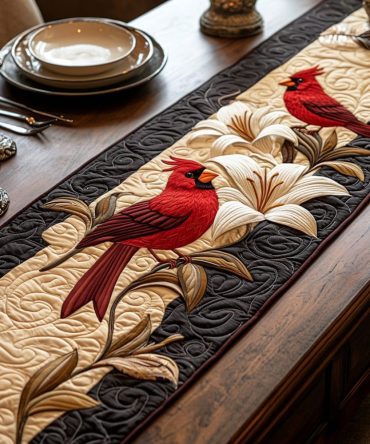 Golden Cardinal Quilted Table Runner