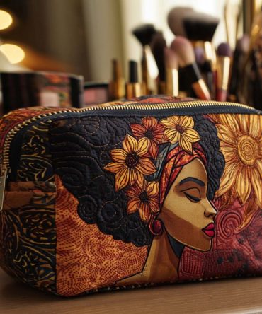 Golden Crown Quilted Makeup Bag