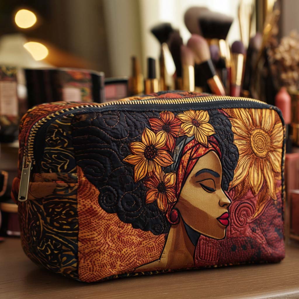Golden Crown Quilted Makeup Bag