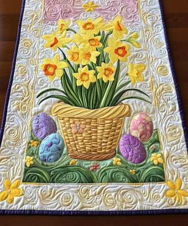Golden Daffodil Basket Quilted Table Runner
