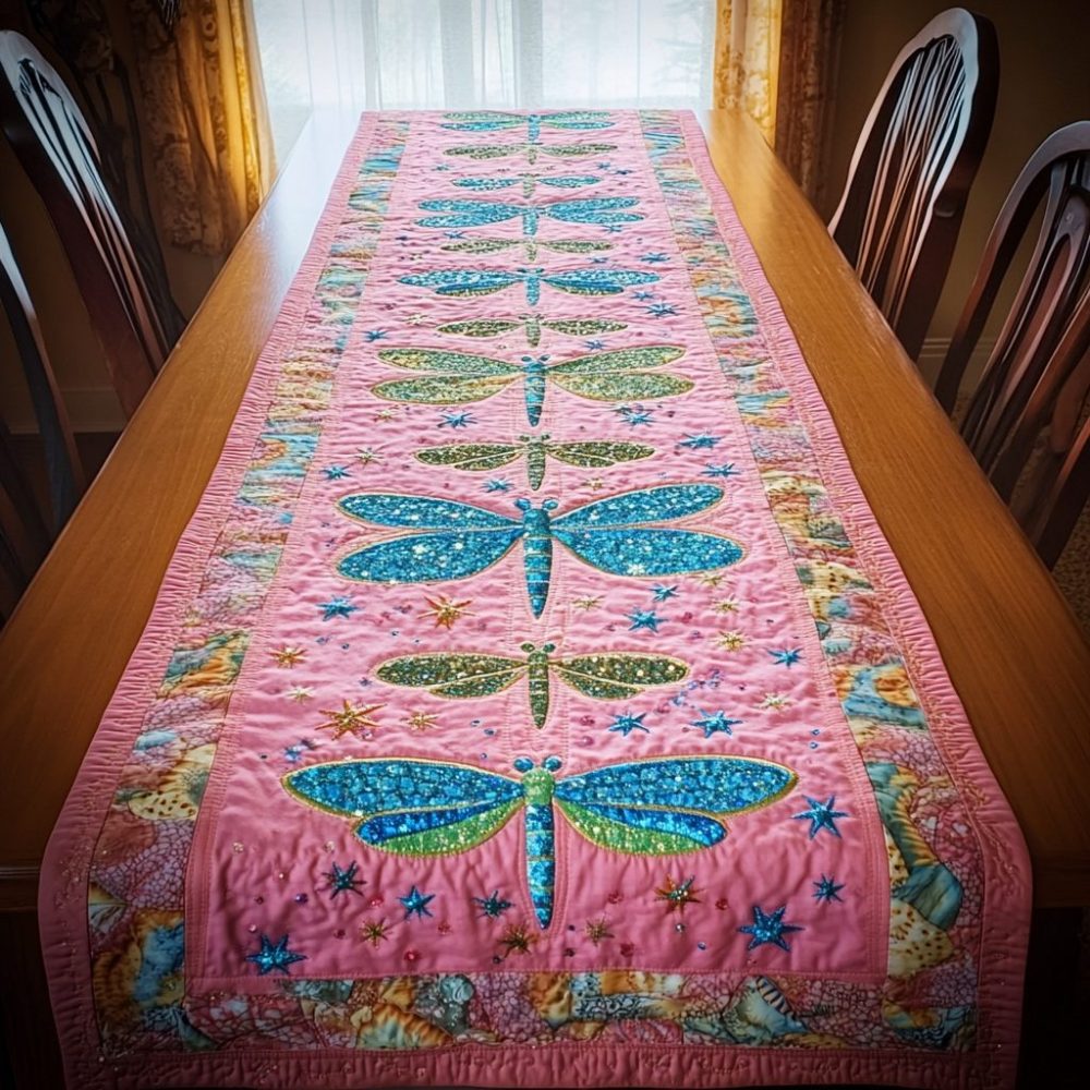Golden Dragonfly Quilted Table Runner