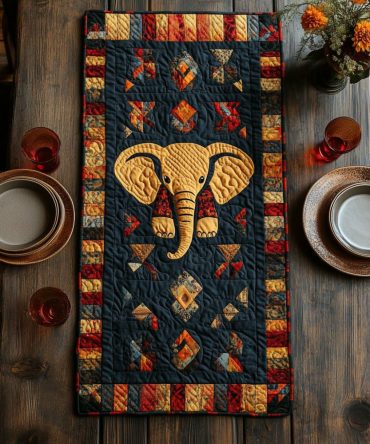 Golden Elephant Quilted Table Runner