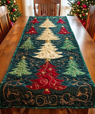Golden Evergreen Quilted Table Runner